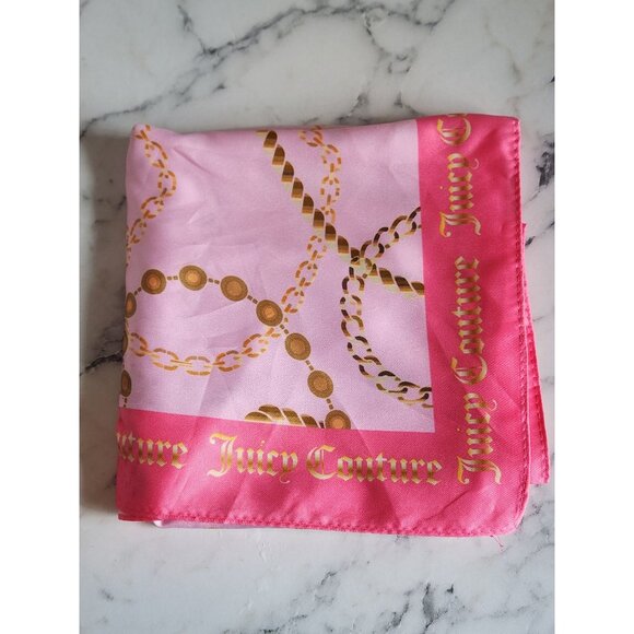 Juicy Couture Pink & Gold Heart Print Multi-Wear Polyester Square Scarf - Picture 1 of 4